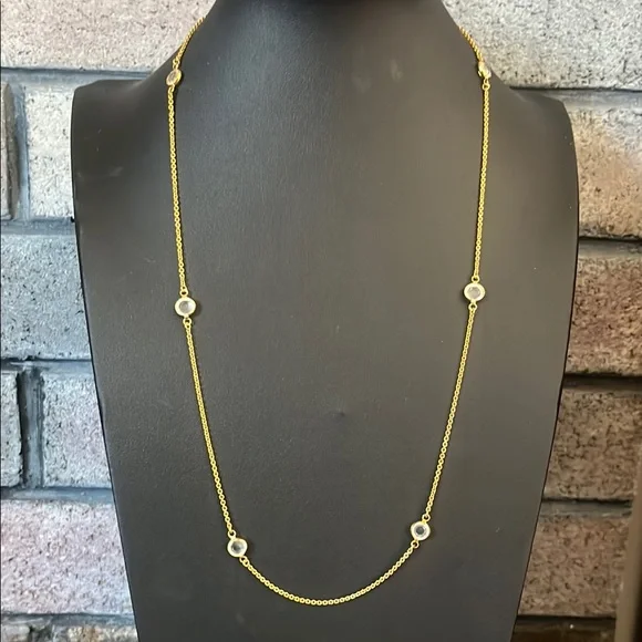 Vintage CROWN TRIFARI gold chain necklace with clear crystal accents - Picture 1 of 9